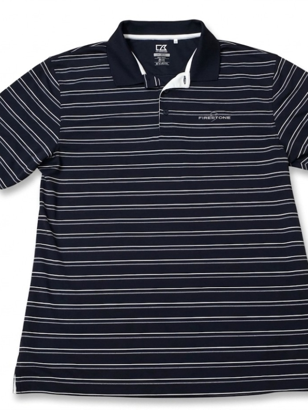 Firestone Navy Striped Polo Shirt Cutter & Buck